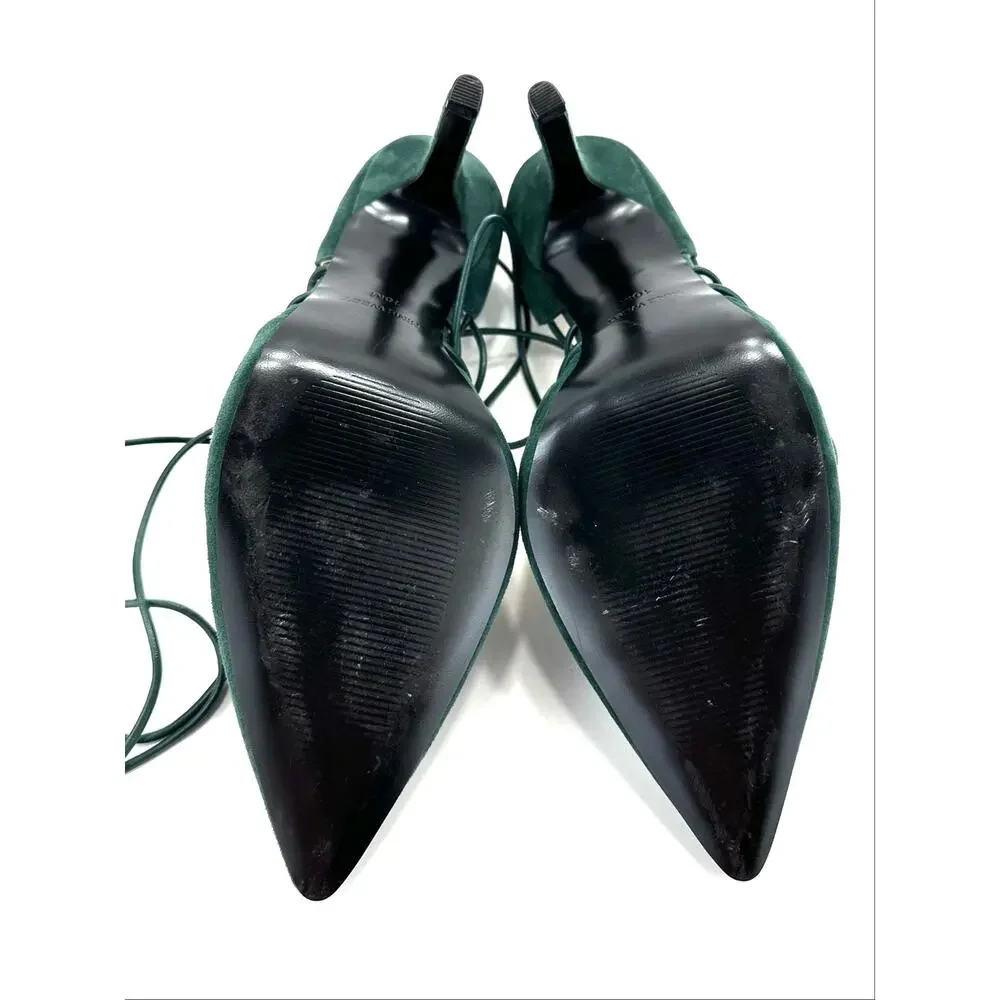 Nine West Jarraho D'Orsay Stiletto Pump Sz 10 Green Suede Adjustable Ankle-Wrap